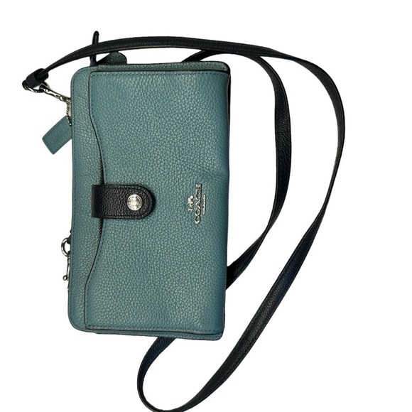 Coach Noa Pop Up Messenger Crossbody Bag in Teal and Navy Blue Pebble Leather - Picture 7 of 11